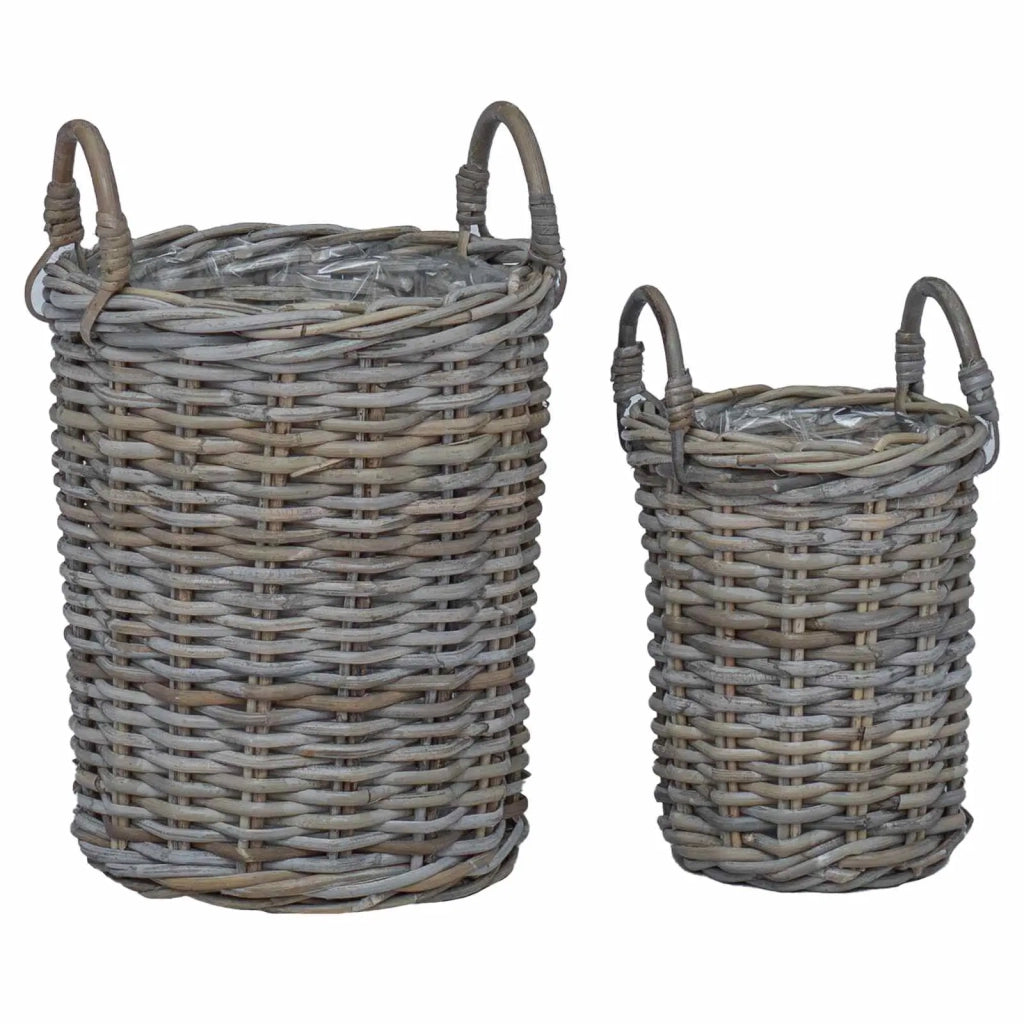 Cesto per Piante con archiviazione 2 pcs Grigio Rattan Kubu 42020957