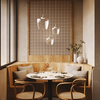 Zafferano Lampada a sospensione Bilia 230V LED 8W 2700K in vetro borosilicato soffiato a bocca con finitura alluminio trasparente diametro 27 cm