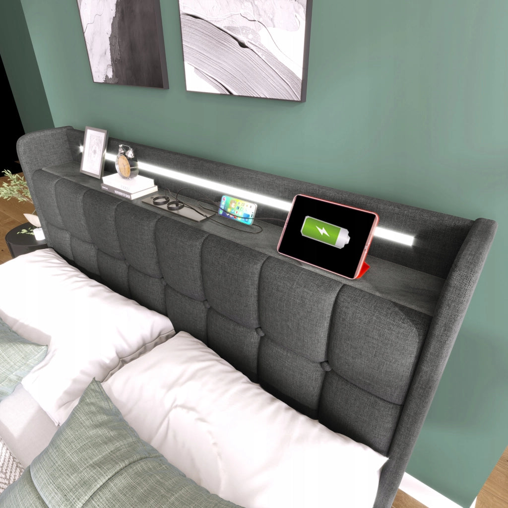 Letto singolo 90x200 - Xylo - Grigio con 2 cassetti e USB