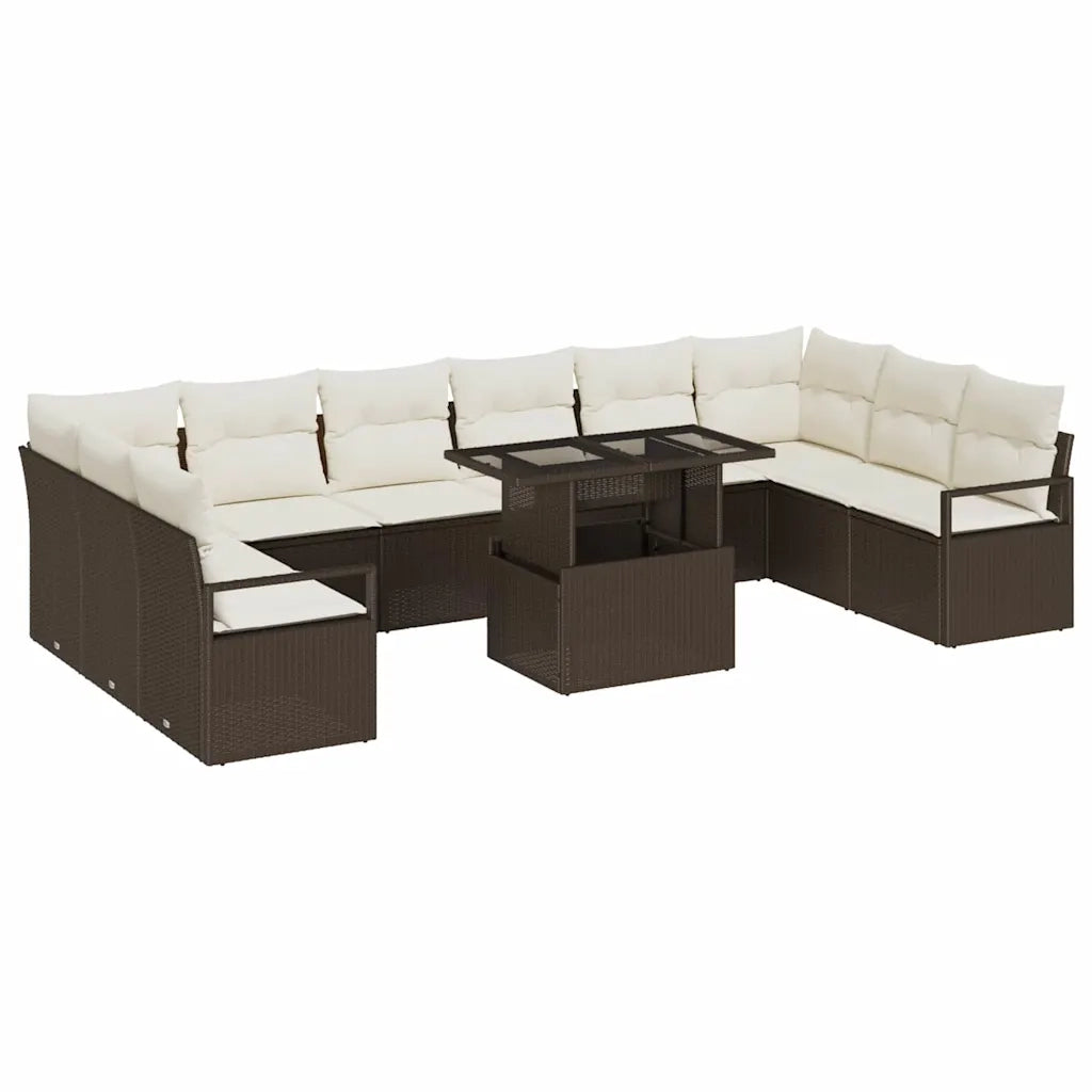 Set Divano da Giardino 11 pcs Marrone e Crema polyrattan 3348894