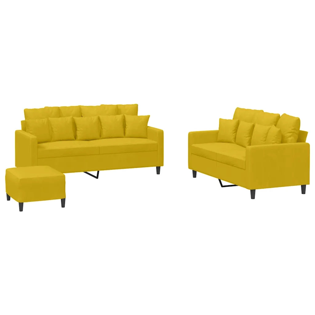 Set di Divani 3 pz con Cuscini giallo in Velluto