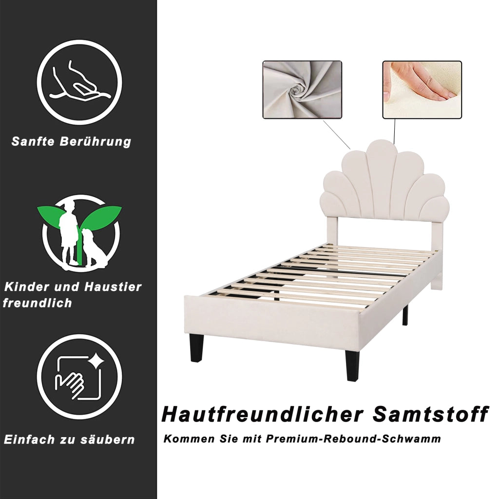 letto imbottito velluto beige 90 x 200 cm