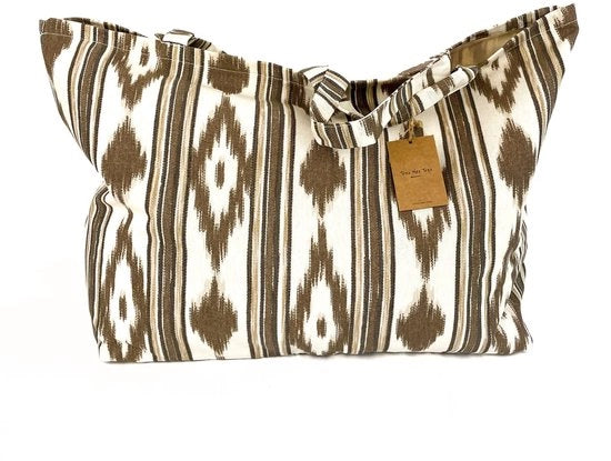 Borsa da Spiaggia XXL, Familiare, 40L - in Stile Mediterraneo - Borsa per Donne, Grande, Fatta di Tela, con Interno - Marrone, 65 x 40 cm