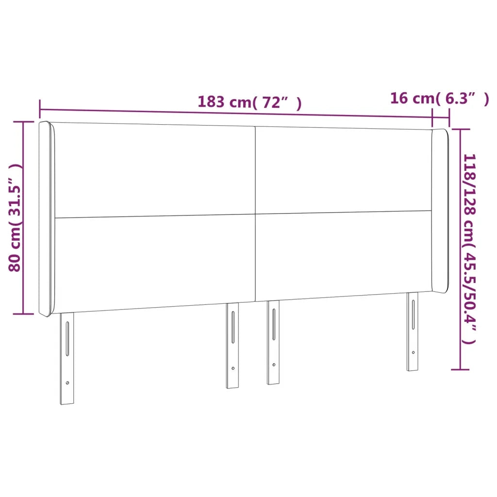 Testiera a LED-Testata con LED Tortora 183x16x118/128 cm in Tessuto 293768