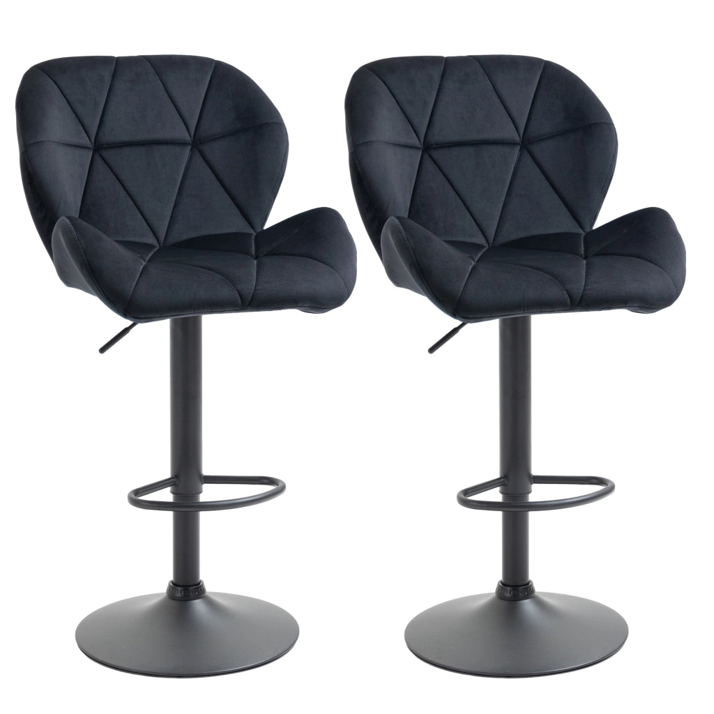 Set di 2 sgabelli da bar girevoli con schienale ¨C Minimal ¨C regolabili in altezza, velluto nero, 51.5x57.5x93-114.5 cm