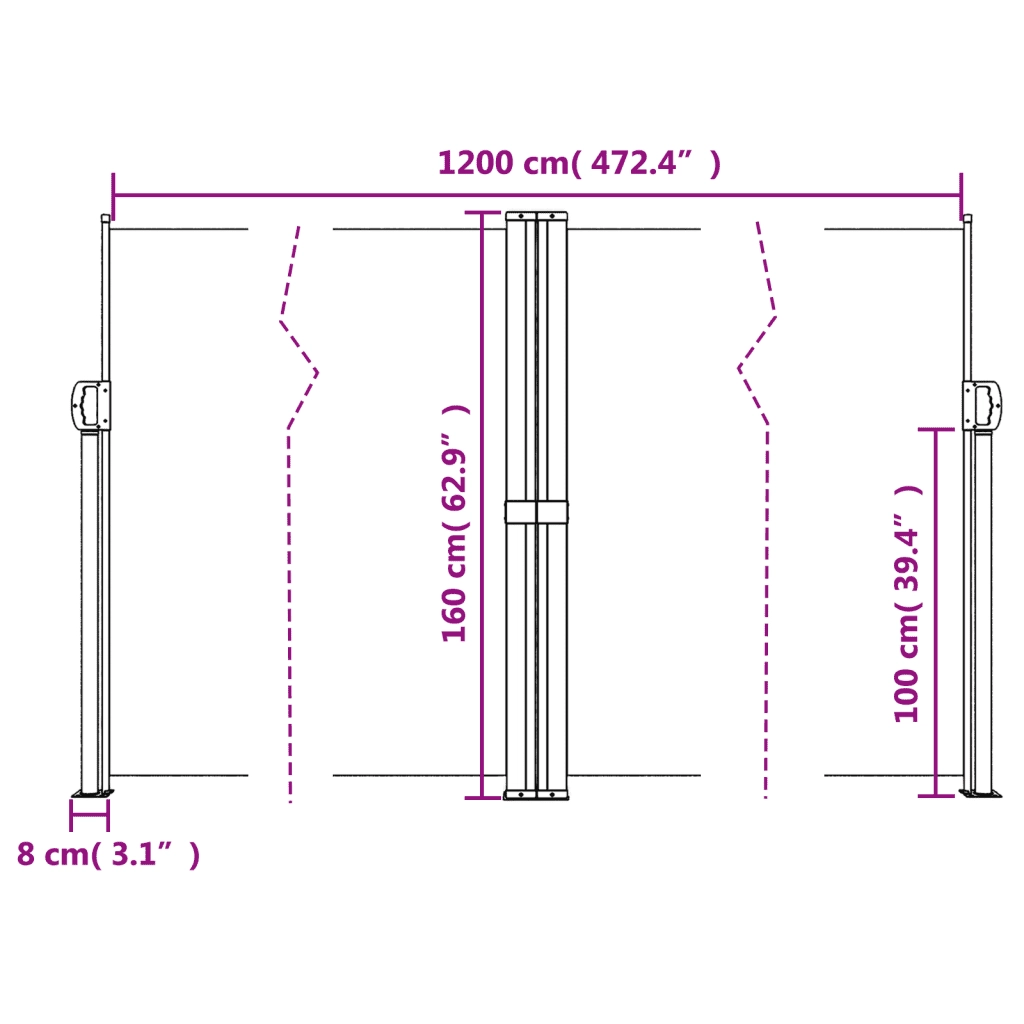 Tenda da Sole | Tenda parasole Laterale Retrattile Crema 160x1200 cm