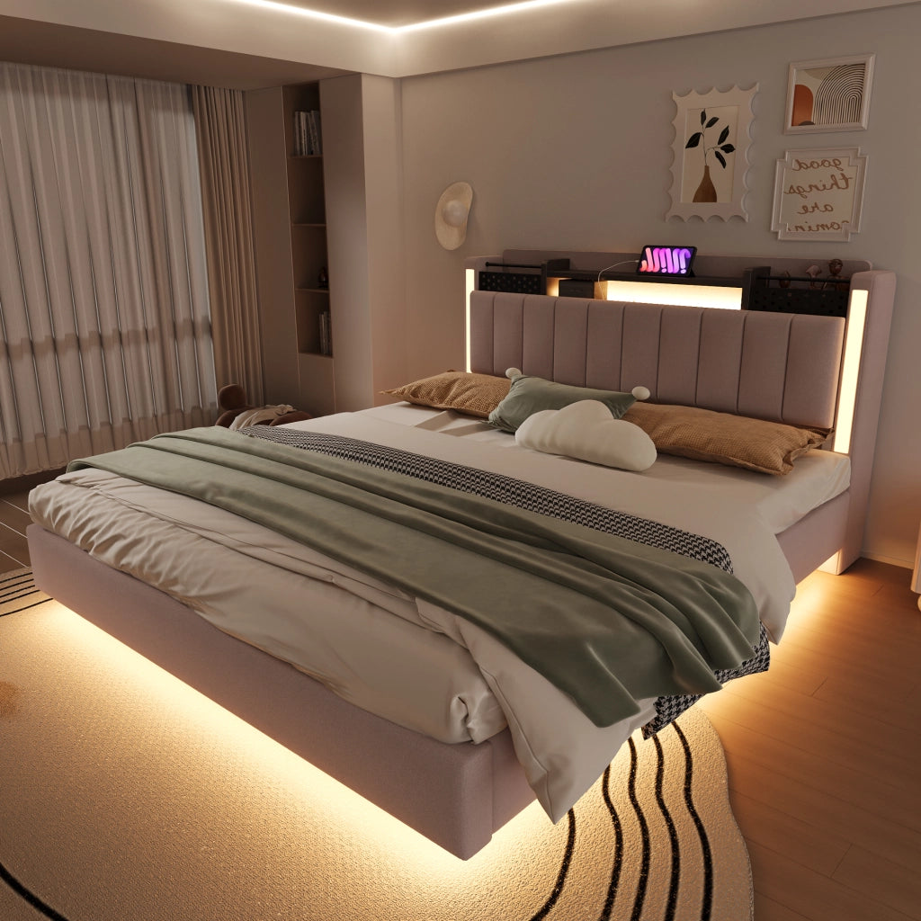 letto imbottito lino beige 160 x 200 cm