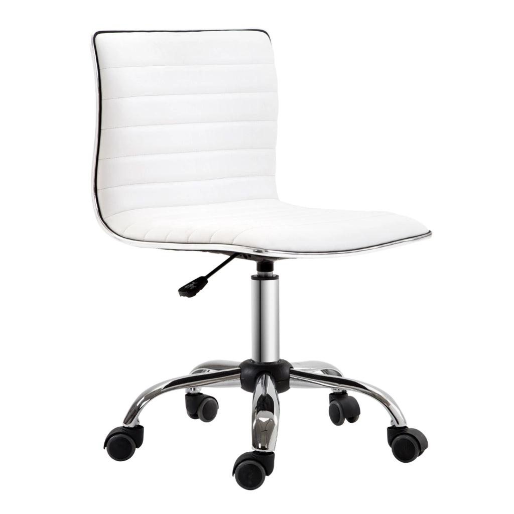 Sedia da ufficio senza braccioli, altezza regolabile 78-90 cm, sedia cosmetica con schienale, portata massima 120 kg, in pelle, bianca