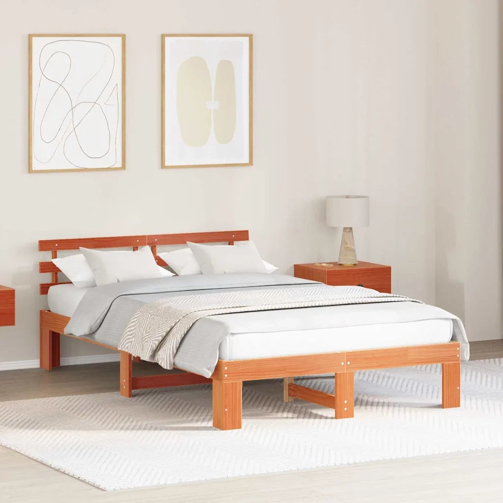 Struttura del letto-Giroletto Marrone cerato 140 x 190 cm Pino massello 658290