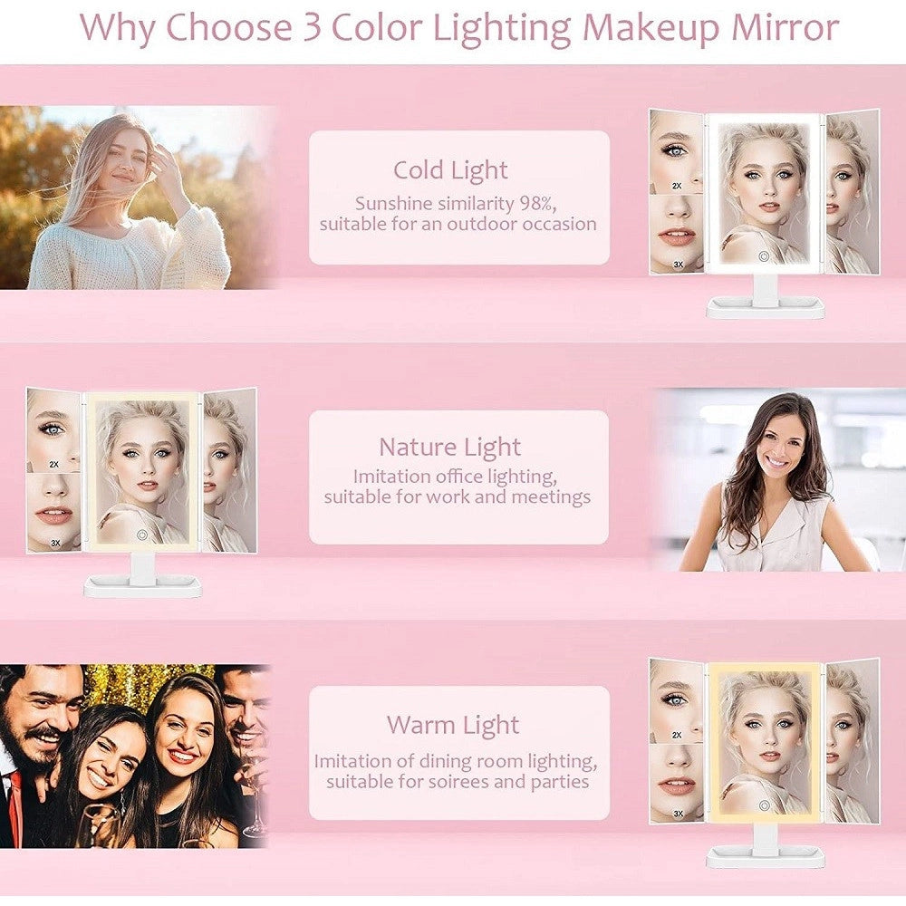 Trade Shop - Specchio Trucco Con Ingranditore 10x 3x 2x Illuminazione A 3 Colori 72 Led Touch -