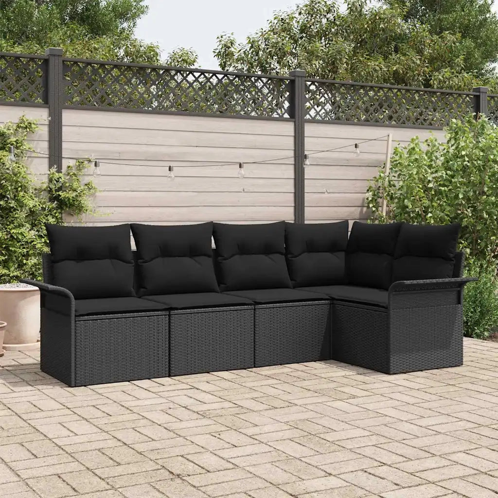 Set Divano da Giardino con cuscino 5 pcs Nero polyrattan 3345363