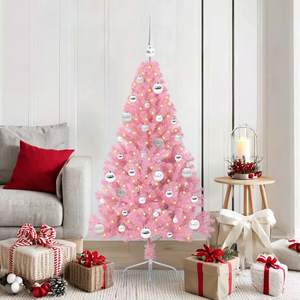 Albero di Natale | Decorazioni natalizie artificiale con luci integrate Rosa 150 cm PVC