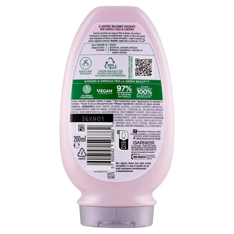 GARNIER ULTRA DOLCE INFUSO DI ACQUA DI RISO & AMIDO, BALSAMO LISCIANTE SENZA SILICONI 200 ML OKY