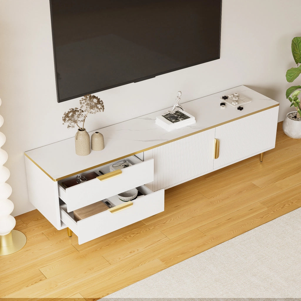 MOBILE TV Con 2 cassetti 170x37x45 cm Bianco e Oro