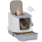 Lettiera Chiusa per Gatti ¨C Xylo ¨C Ingresso Frontale, Uscita Superiore, Cassetto Estraibile, 40,5x52,5x42,5 cm, Bianco e Grigio