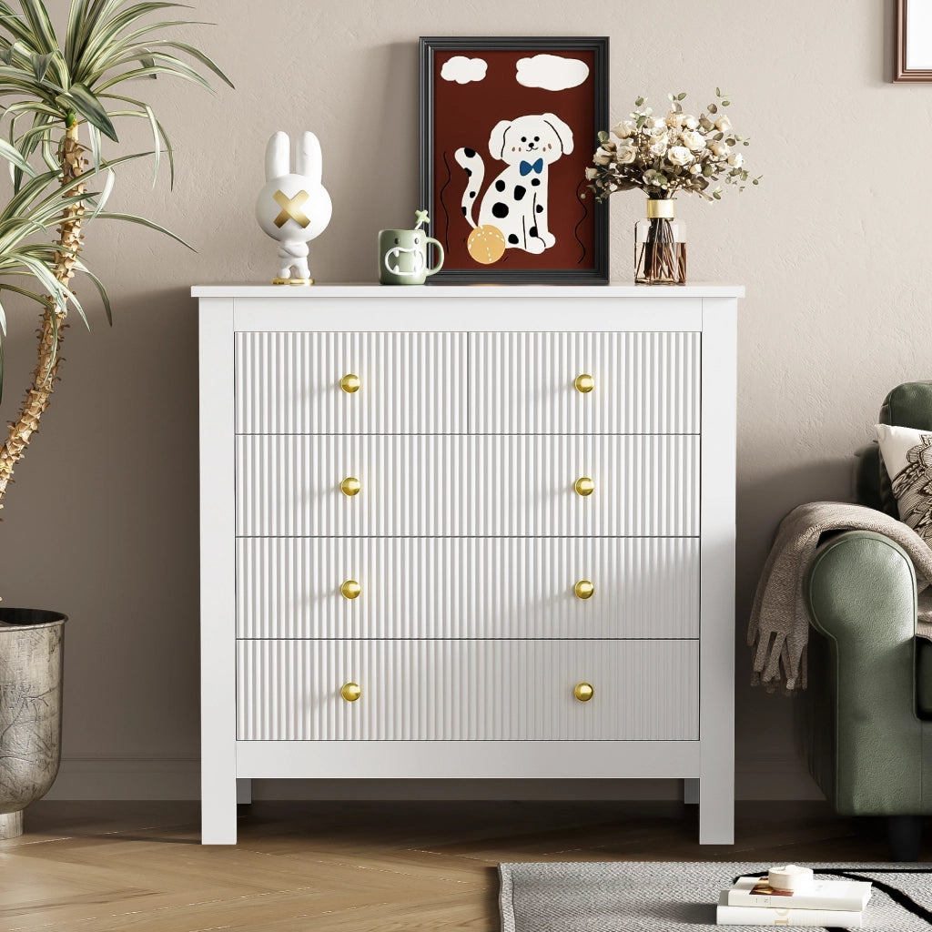 COMÒ 5 cassetti 79x80,5x39,5 cm bianco con maniglie dorate