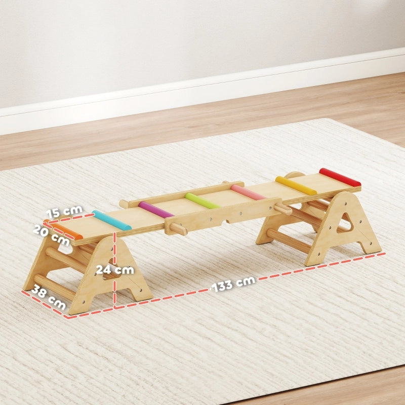 Altalena 2 in 1 per bambini, trave di equilibrio in legno, altalena a dondolo per giardino, tavola di equilibrio 133 x 38 x 24 cm