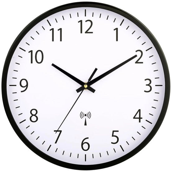 Cronografo a Parete Radiocomandato 30 cm Silenzioso, Orologio a Parete Senza Suono di Tacco, Moderno Orologio a Batterie per Casa, Cucina, Salotto, Ufficio, Decorazione per Parete (Aghente Nero)