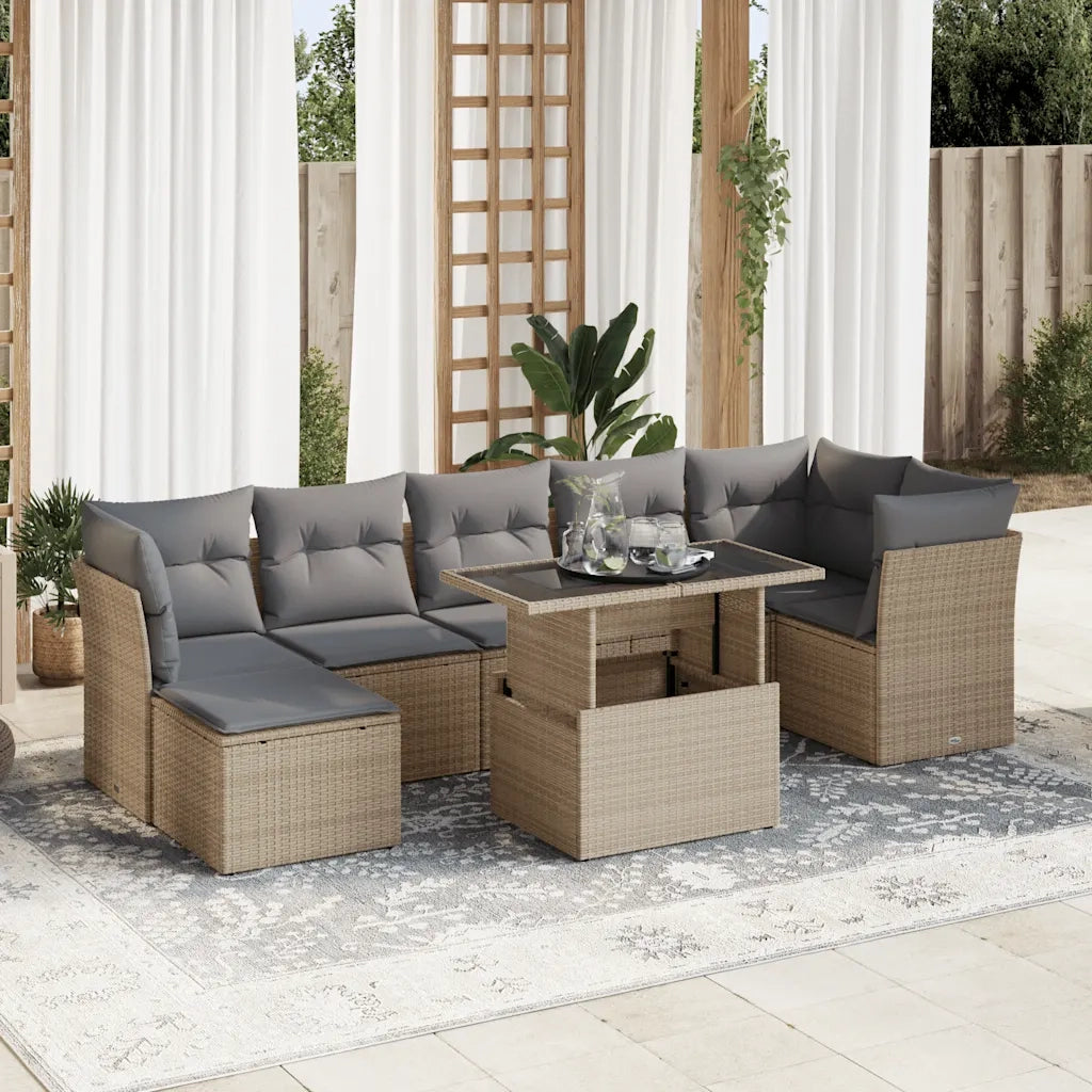 Set Divano da Giardino 8 pz con Cuscini Beige in Polyrattan 3326200