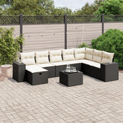 Set Divani da Giardino 9 pz con Cuscini Nero in Polyrattan
