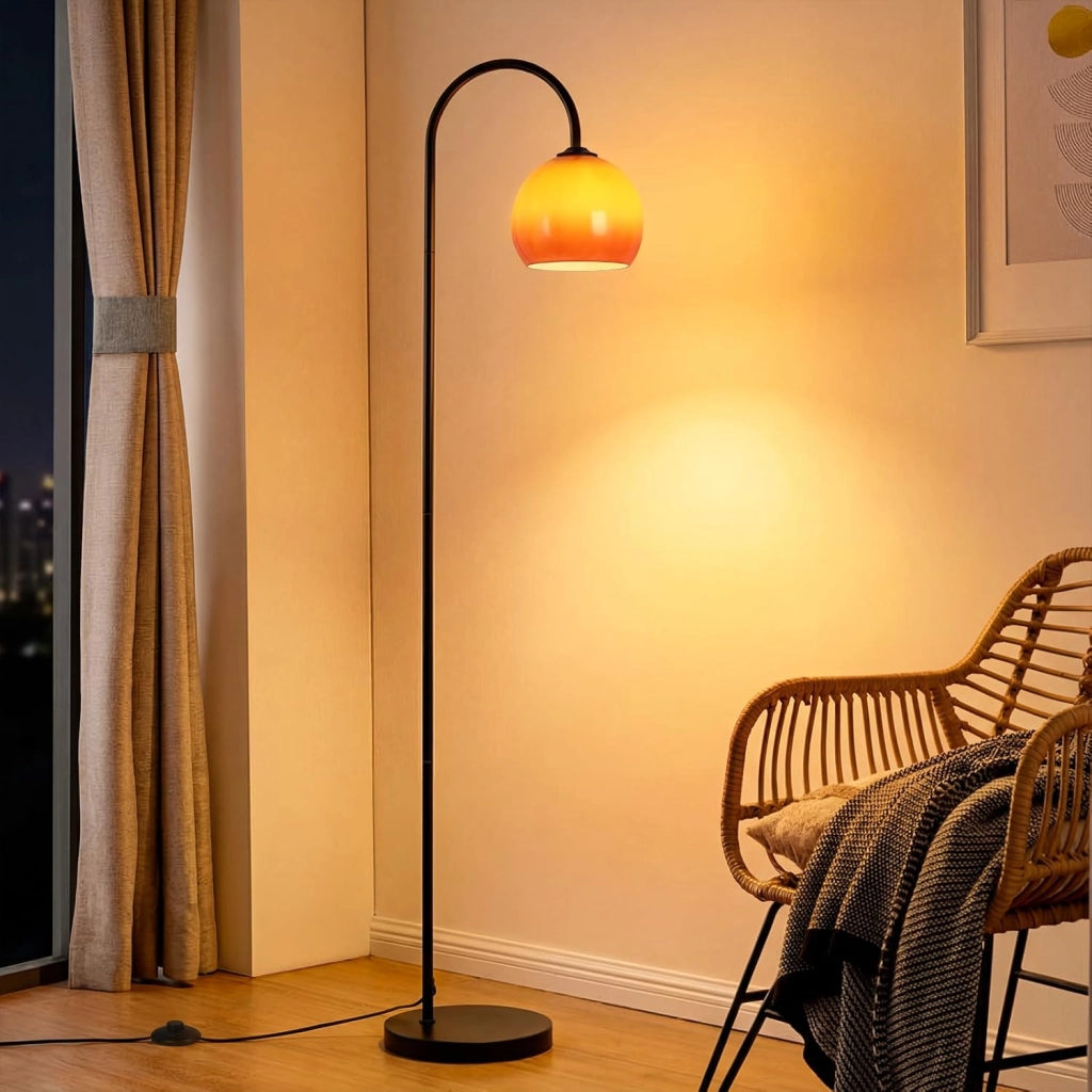 ZMH Lampada da Terra ad Arco Ferro Vetro Interruttore a Pedale E27  per Soggiorno Camera Studio Senza Lampadina