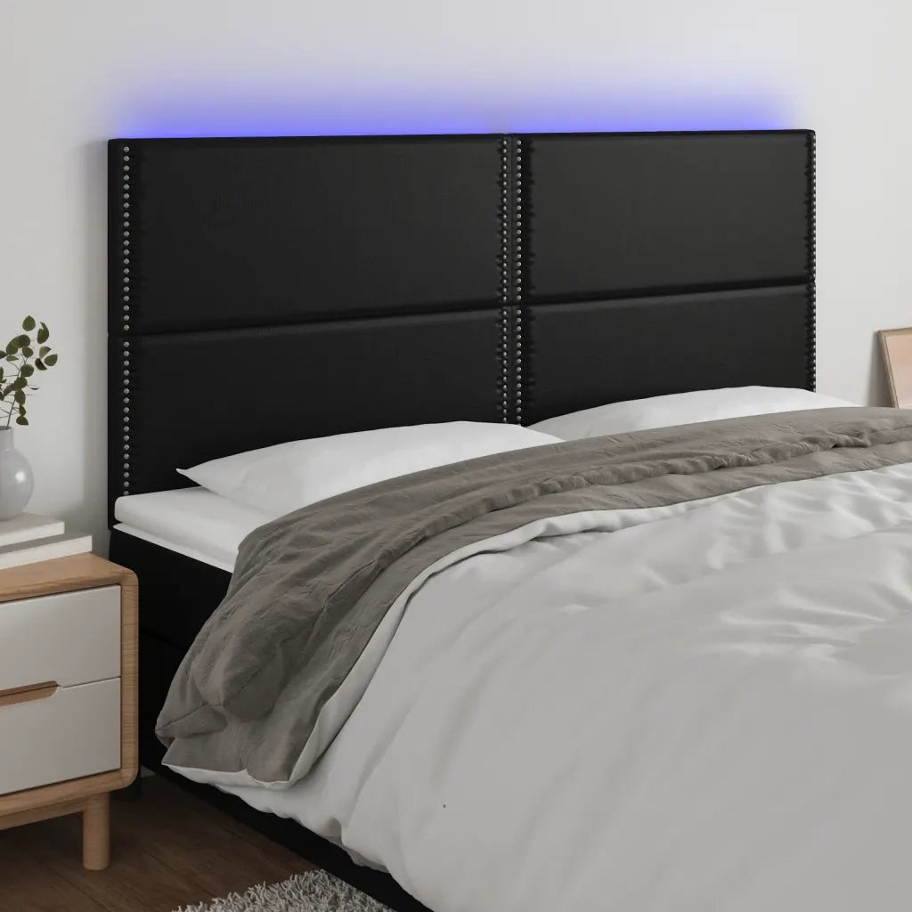 Testiera | Testata a LED Nera 200x5x118/128cm in Similpelle