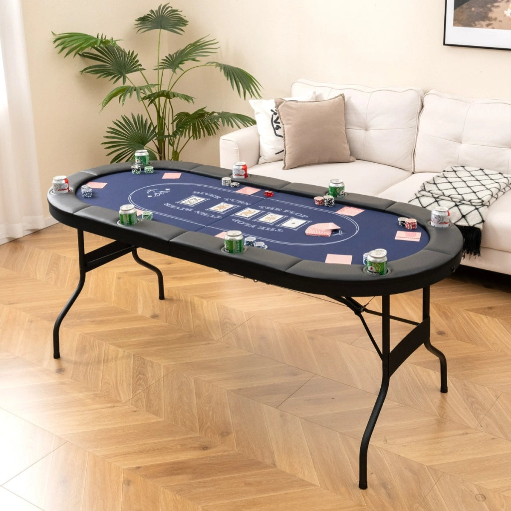 Tavolo da poker pieghevole 182cm per 8 giocatori, Tavolo da gioco ovalo per blackjack texas hold¡¯em Blu-Fiche e set da poker