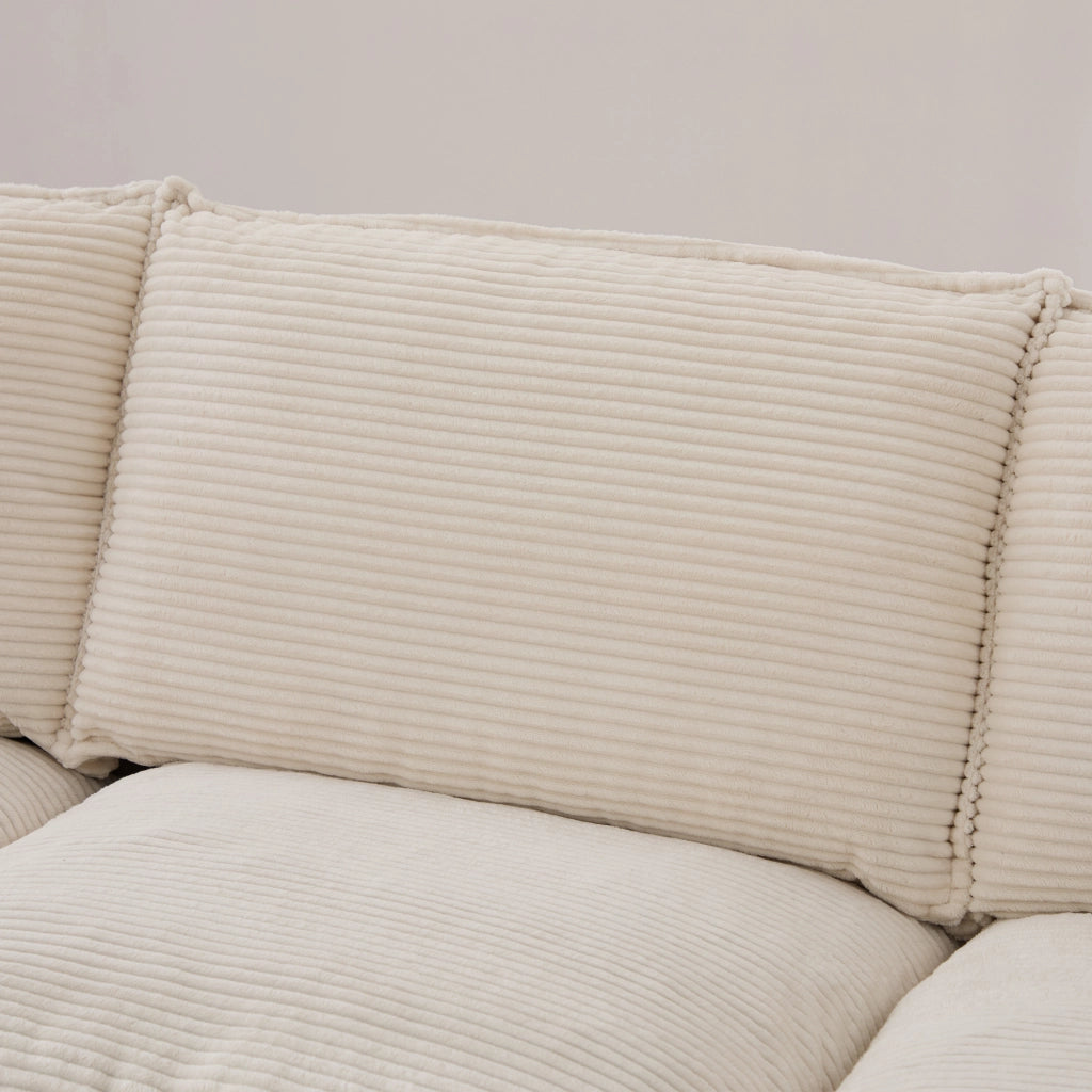 Divano modulare a 3 posti in corduroy con 1 pouf, USB-C, tasche laterali, beige