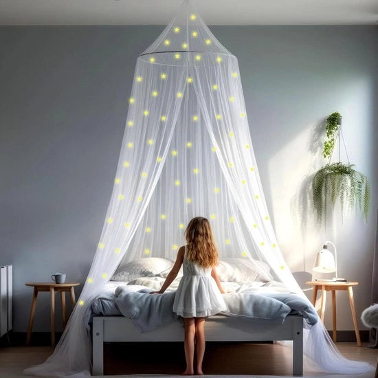 Tenda a Luce di Notte con Stelle - Culla del Cielo per la Camera dei Bambini - Slitta del Cielo con Stelle - Decorazione per la Culla con Effetto Nebulosa