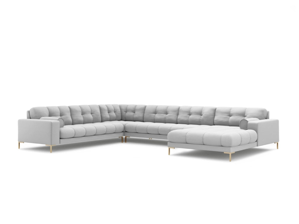 Cosmopolitan Design - Divano panoramico sinistro "Bali" 7 posti in tessuto strutturato grigio chiaro 