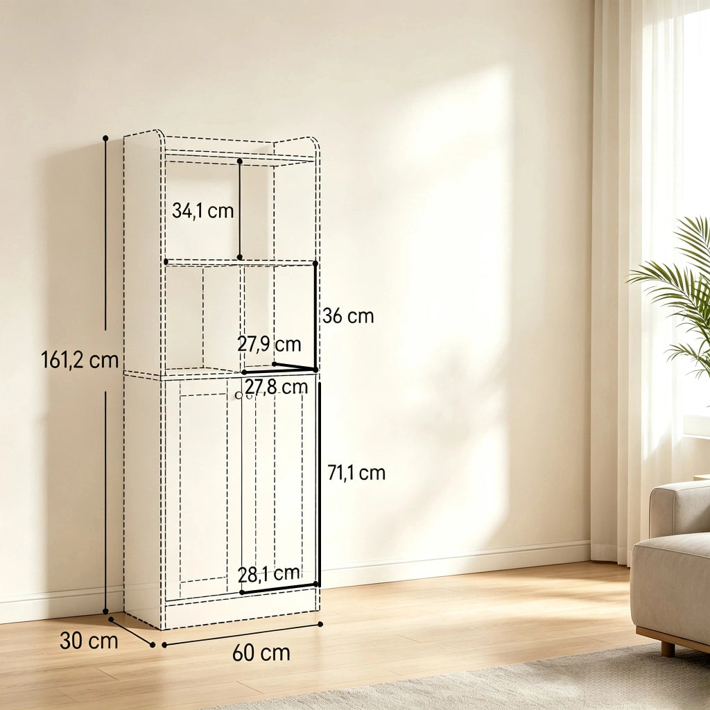 Mobile alto moderno con vano espositivo, mobile alto autoportante, mobile contenitore versatile, mobiletto sottile decorativo, mobile per soggiorno (s