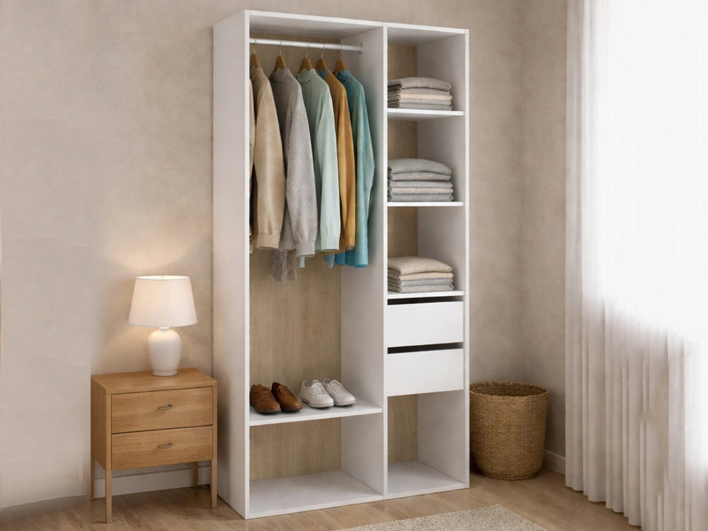Guardaroba grande Maon, Mobile camera da letto, Cabina armadio portabiti, Armadio appendiabiti, 98x45 h205 cm, Bianco e Rovere