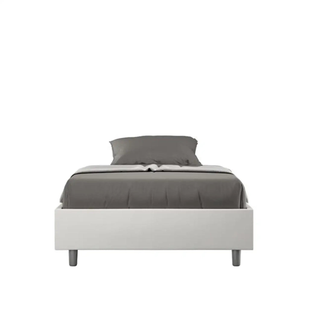 Letto matrimoniale francese con rete imbottito 140x190 similpelle bianco Azelia