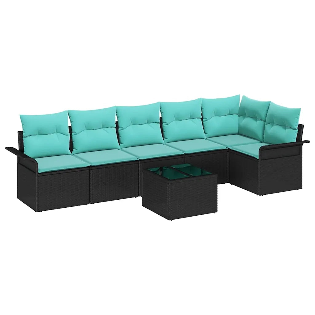 Set Divano da Giardino con cuscino 7 pcs Nero polyrattan 3345396