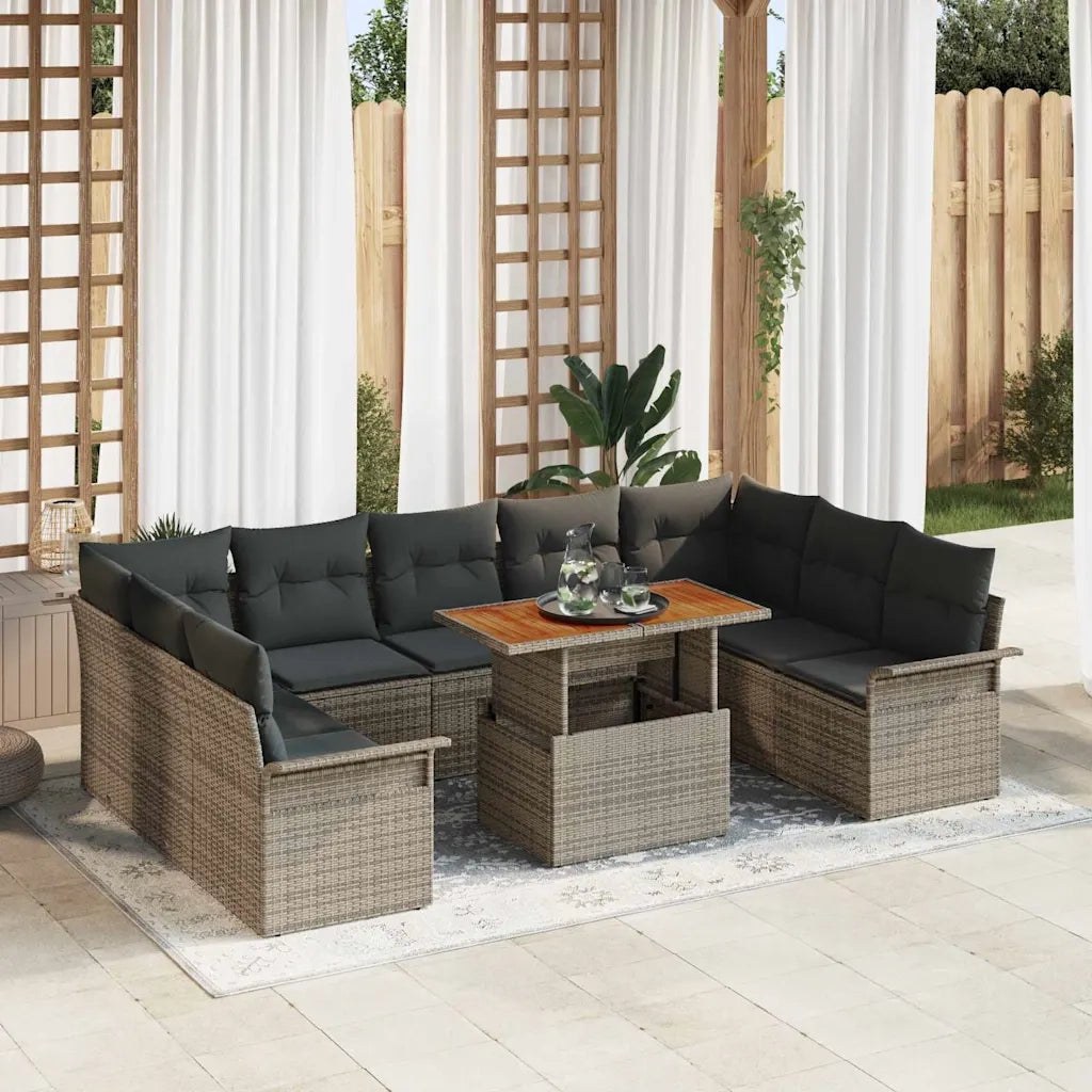 Set Divano da Giardino 10 pcs Grigio Poly Rattan 3358113