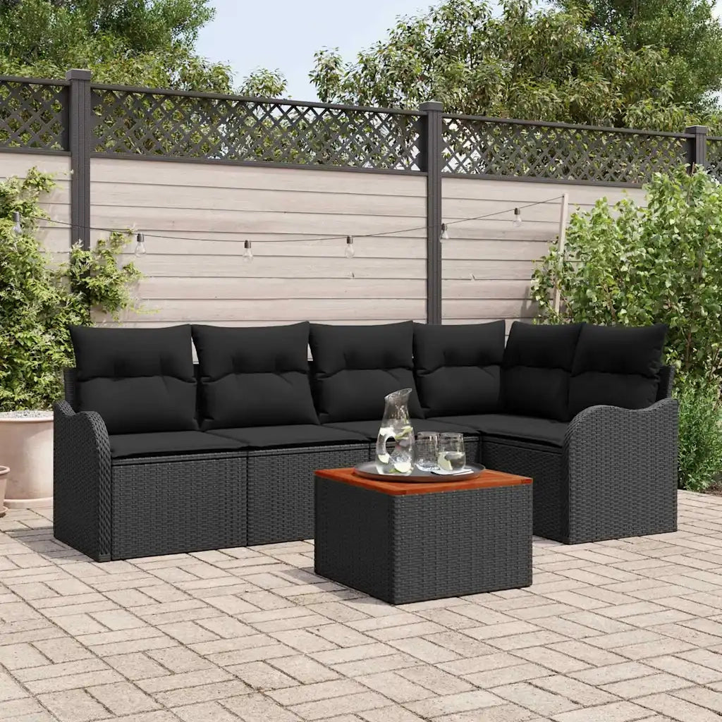 Set Divano da Giardino con cuscino 6 pcs Nero polyrattan 3347457