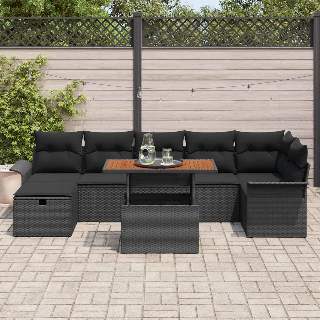 Set Divano da Giardino 8 pcs Nero polyrattan
