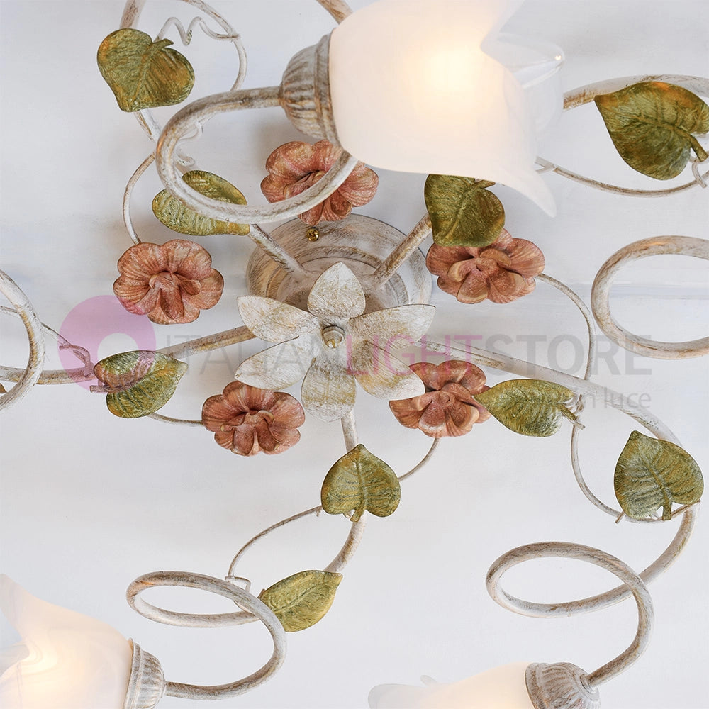 SPRING Plafoniera a 5 Luci in Ferro Decorato Stile Floreale