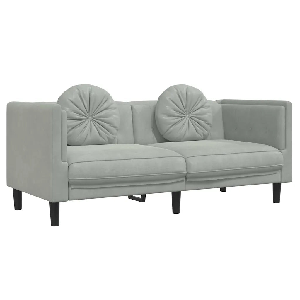 Divano a 2 Posti con Cuscini-Sofa 2 Posti con Cuscini Grigio Chiaro in Velluto