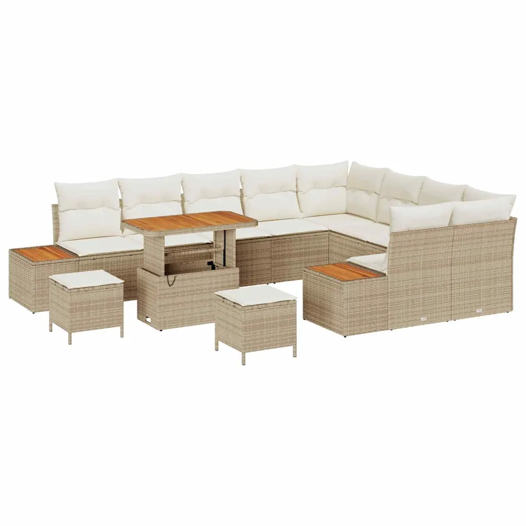 Set Divano da Giardino con cuscino 12 pcs Beige Poly Rattan