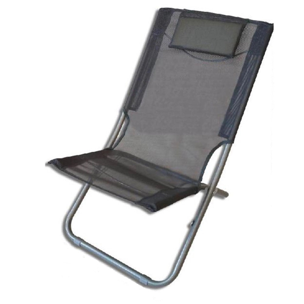Trade Shop - Spiaggina Con Cuscino Testiera Grigio Textilene 57x47x95cm Pieghevole Portatile 281033 -