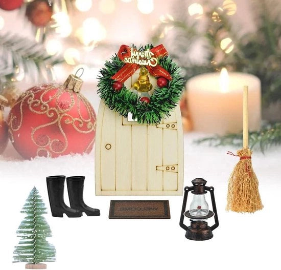Set di 7 mini casette natalizie con personaggi di gnomi e mobili per decorazione natalizia e artigianato
