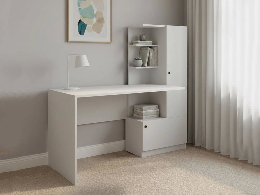 Scrivania Kimberly, Scrittoio multiuso, Tavolo per ufficio porta PC, Piano di lavoro, 120x62h74 cm, Bianco