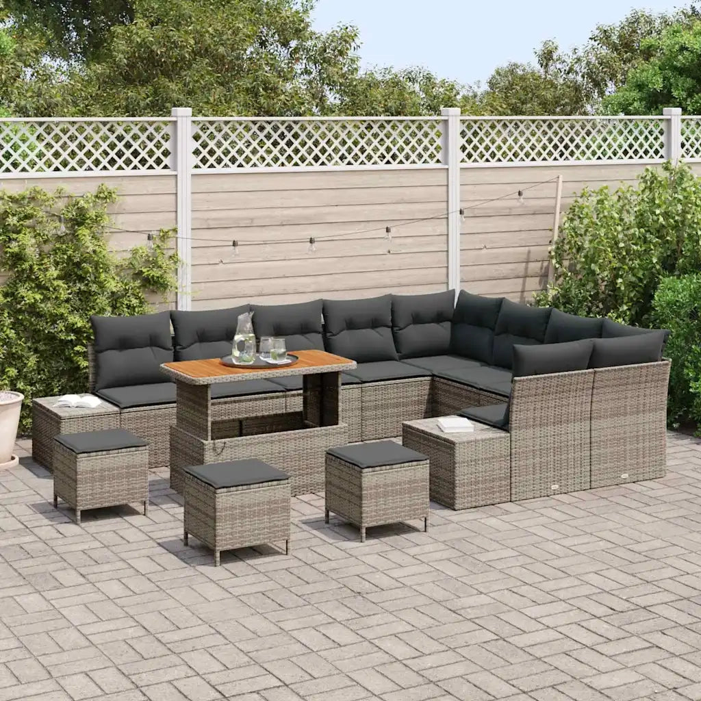 Set Divano da Giardino con cuscino 13 pcs Grigio Poly Rattan