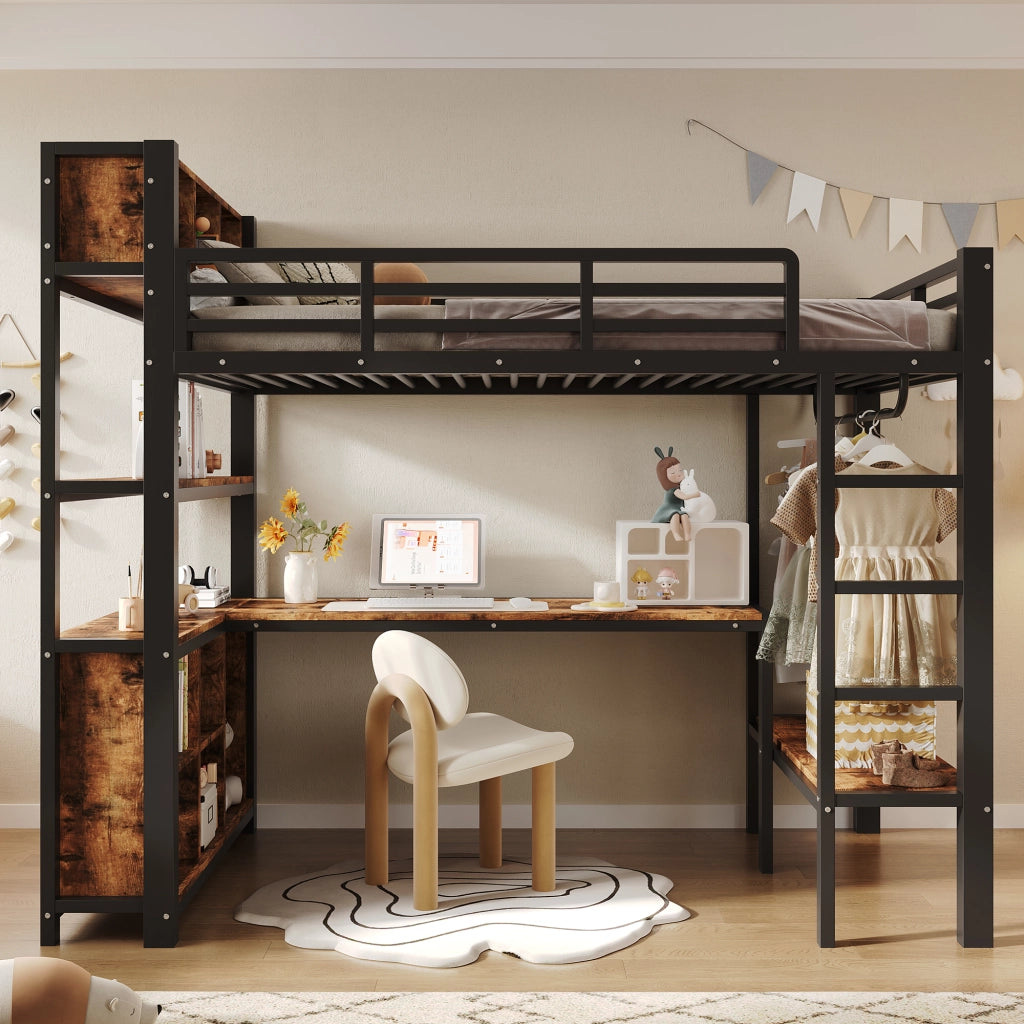 letto a castello mdf metallo nero 90 x 200 cm