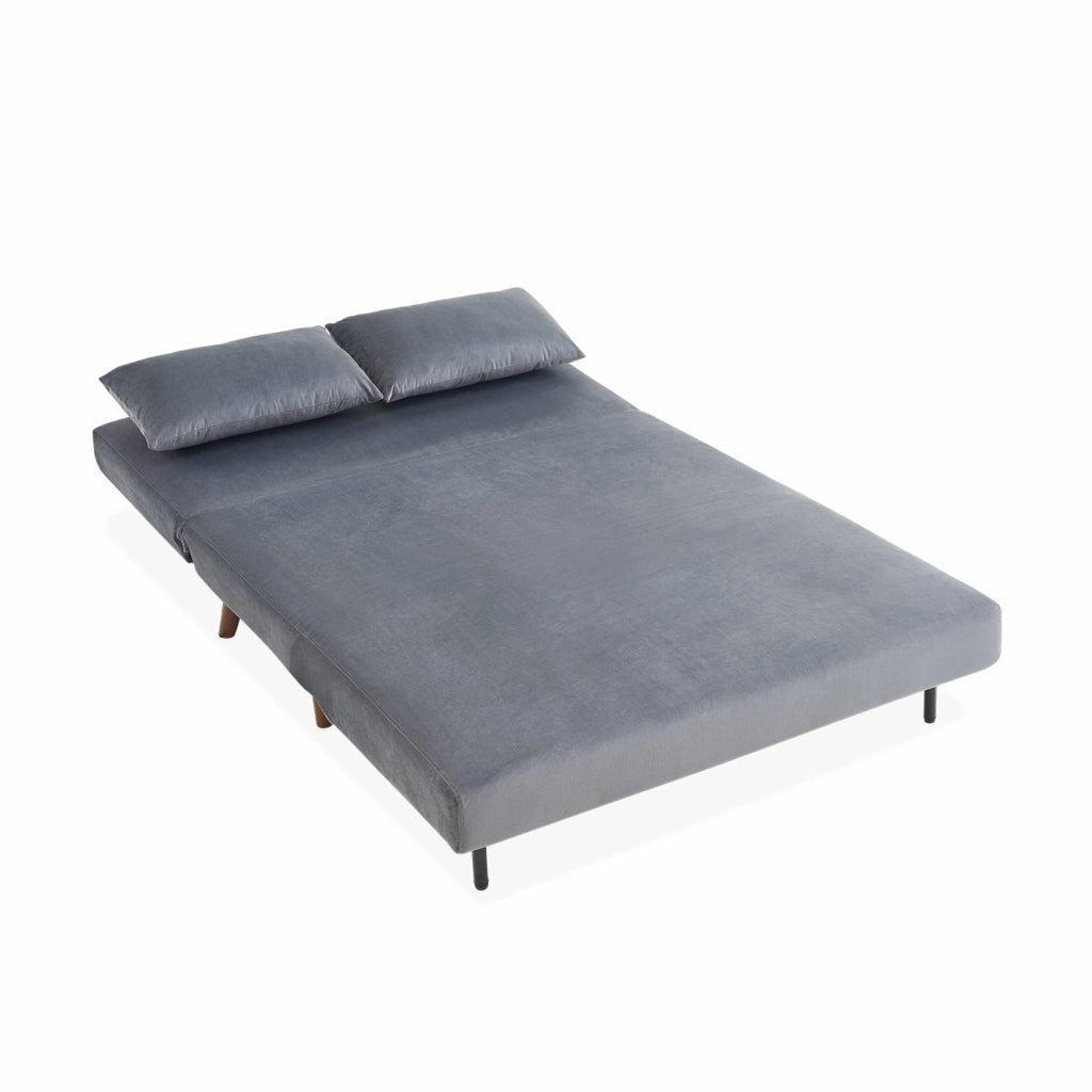 Divano letto in velluto liscio, 2 posti, grigio scuro