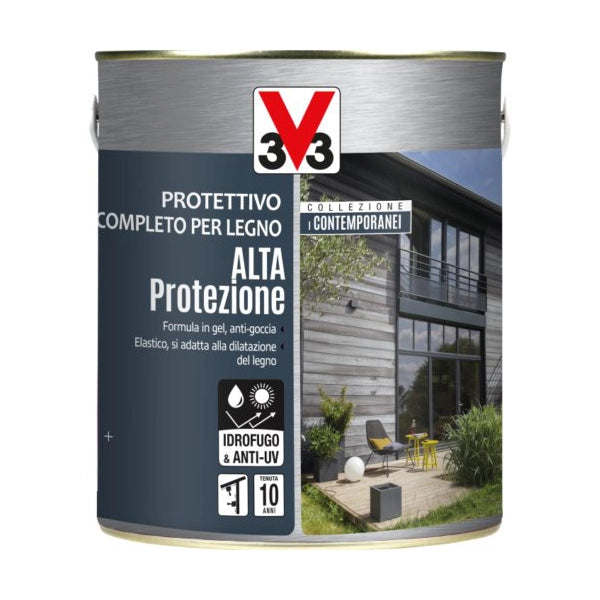 V33 Protettivo Completo Legno Alta Protezione Esterno Interno Persiane Finestre Formato: 2,5 Lt, Colore: Grafite