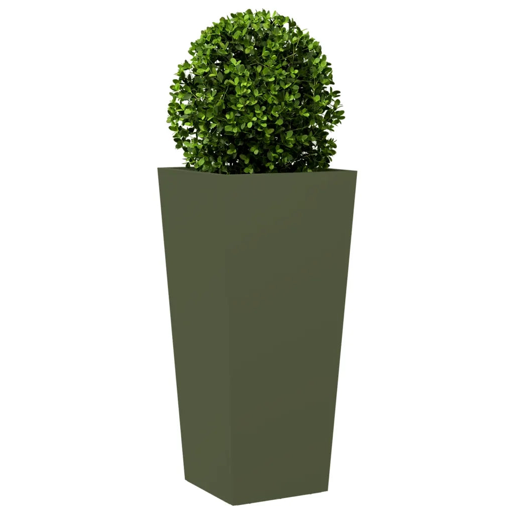 Fioriera da Giardino-Vaso da Esterno-Contenitore per Piante Verde Oliva 35x35x75 cm in Acciaio