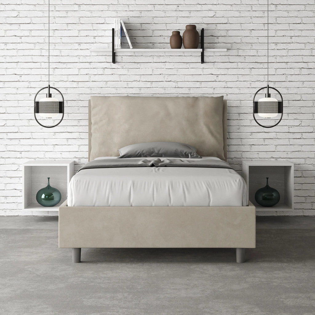 BS COM Letto una piazza e mezza senza rete imbottito 120x190 microfibra sabbia