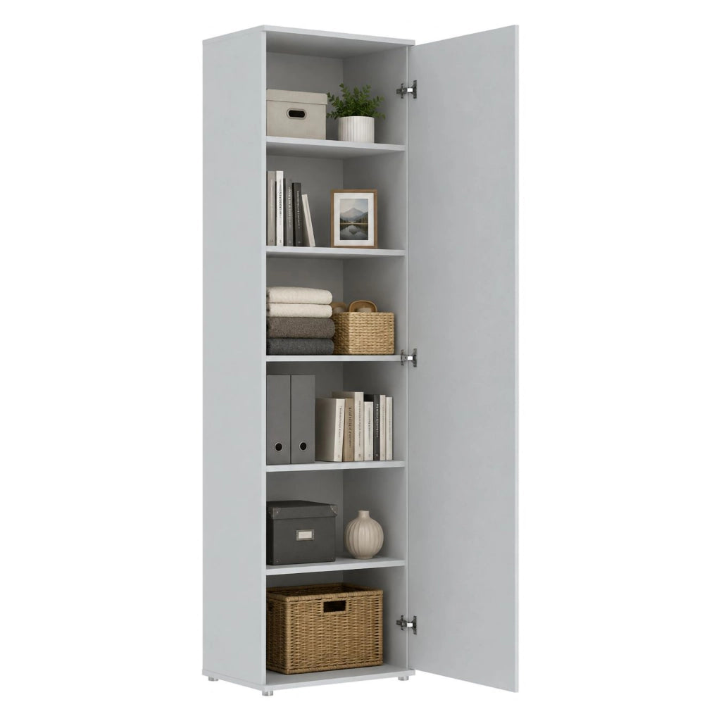 Lerosota, Armadio Multiuso 1 Anta 5 Ripiani, 50x185h cm Bianco